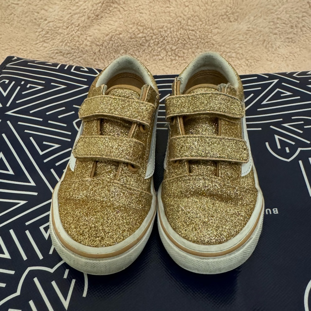 Vans Sparkle low top sneaker, girl’s size 10, color Gold/White